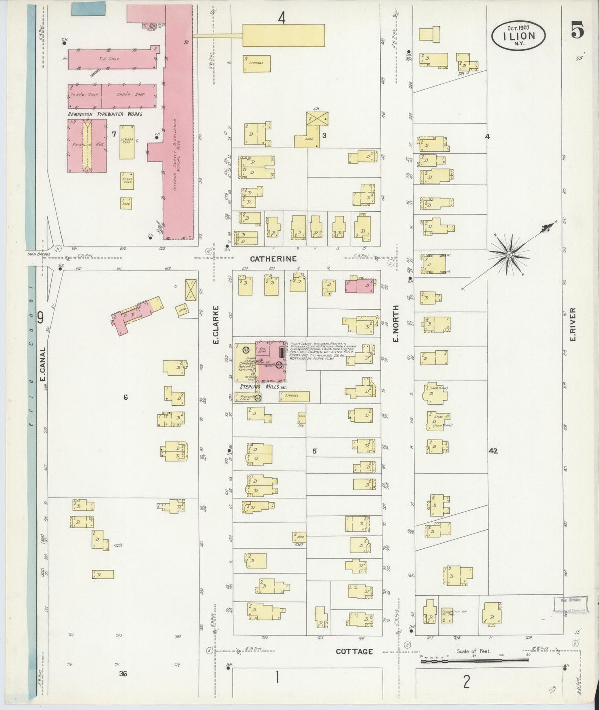 Sanborn Fire Insurance Map from Ilion, Herkimer County, New York (1907), Sheet #0005 - Complete Map Set gallery image, historic Sanborn map, vintage wall art, New York New York