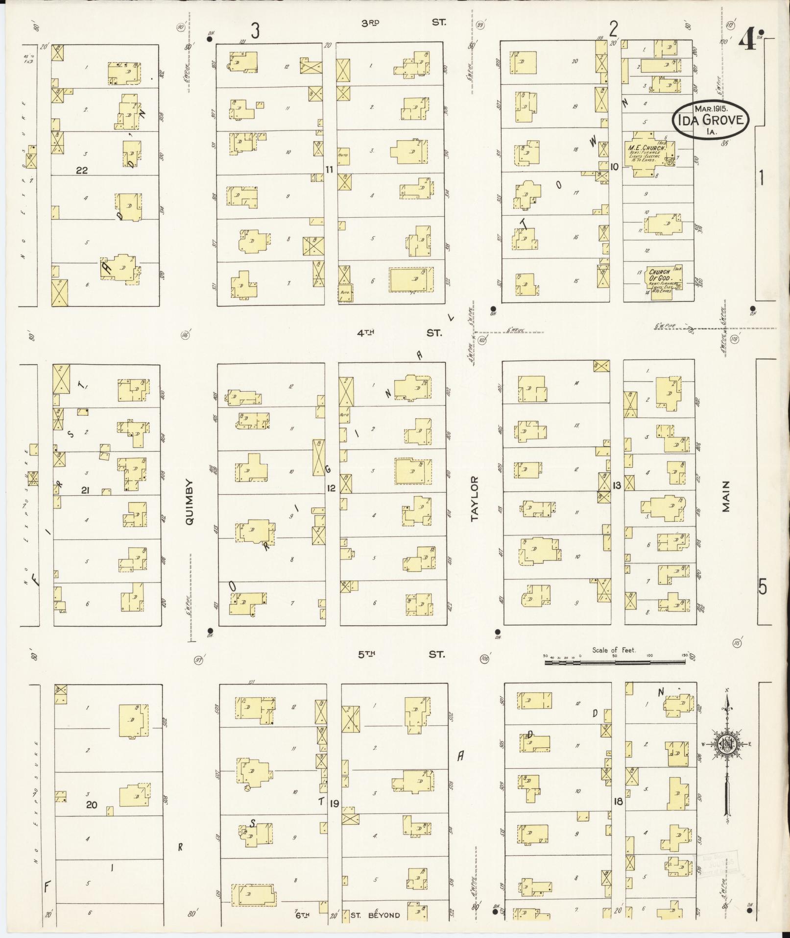 Sanborn Fire Insurance Map from Ida Grove, Ida County, Iowa (1915), Sheet #0004 - Historic Sanborn Fire Insurance Map Print, vintage old map wall art