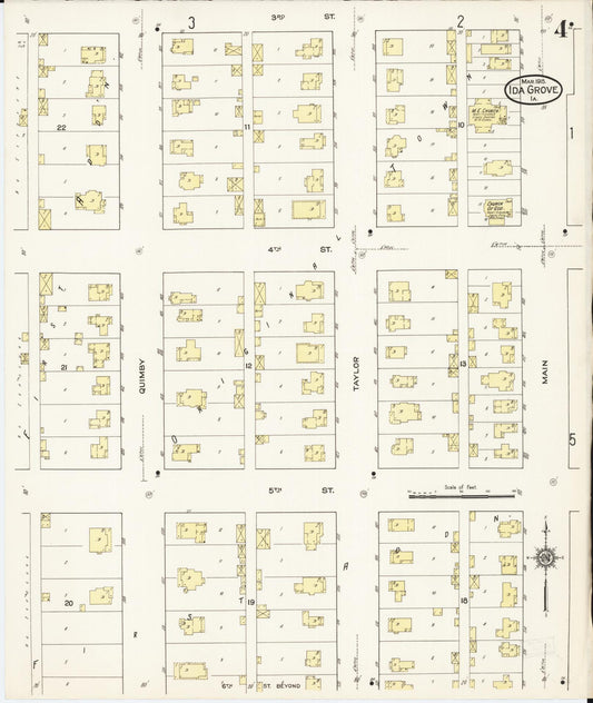 Sanborn Fire Insurance Map from Ida Grove, Ida County, Iowa (1915), Sheet #0004 - Historic Sanborn Fire Insurance Map Print, vintage old map wall art