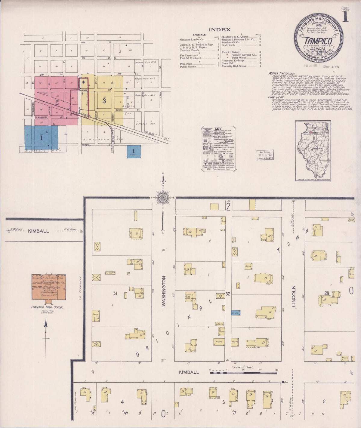 Sanborn Fire Insurance Map from Tampico, Whiteside County, Illinois (1921), Sheet #0001 - Complete Map Set gallery image, historic Sanborn map, vintage wall art, Illinois Illinois