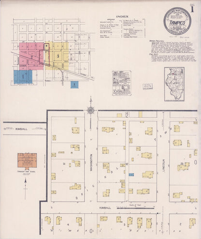 Sanborn Fire Insurance Map from Tampico, Whiteside County, Illinois (1921), Sheet #0001 - Complete Map Set gallery image, historic Sanborn map, vintage wall art, Illinois Illinois