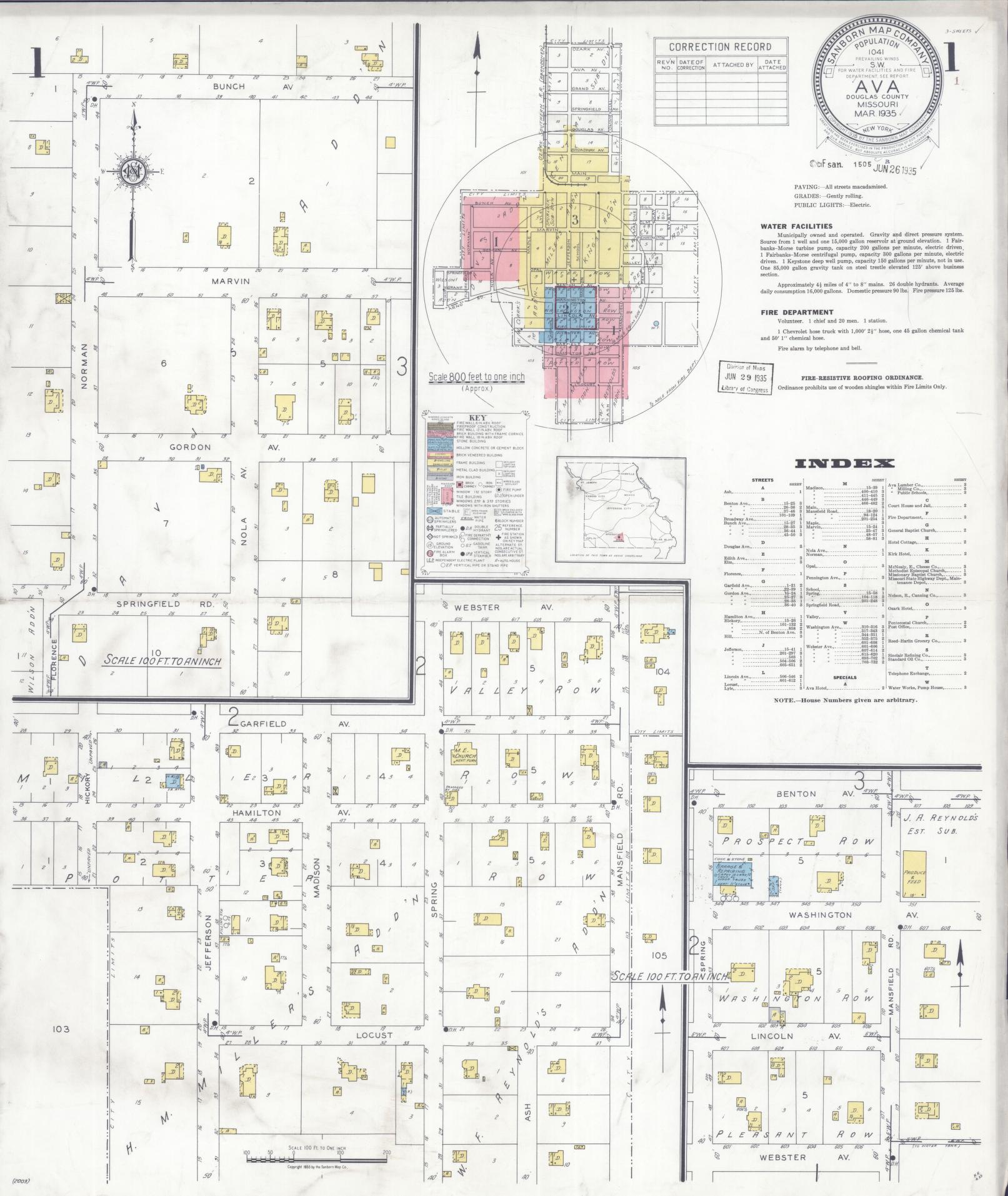 Sanborn Fire Insurance Map from Ava, Douglas County, Missouri (1935), Sheet #0001 - Complete Map Set gallery image, historic Sanborn map, vintage wall art, Missouri Missouri