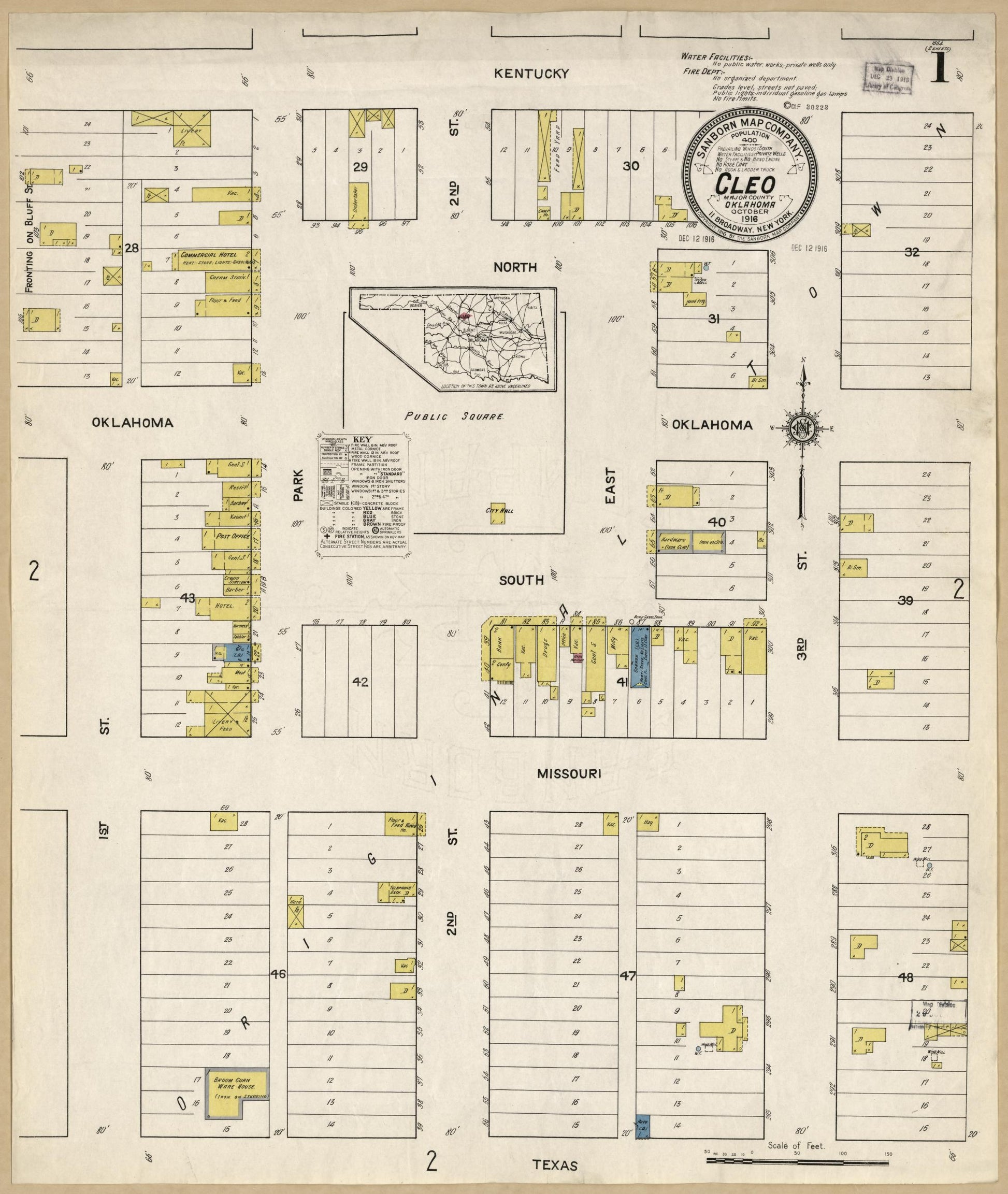 Sanborn Fire Insurance Map from Cleo, Major County, Oklahoma (1916), Sheet #0001 - Historic Sanborn Fire Insurance Map Print, vintage old map wall art, antique decor, genealogy gift, Oklahoma Oklahoma map