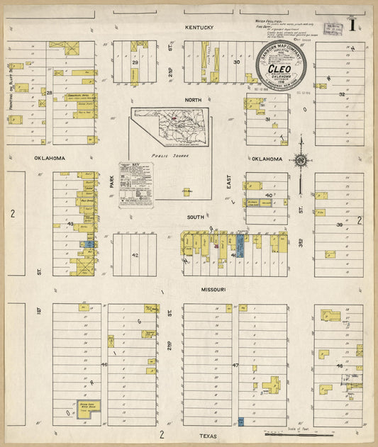 Sanborn Fire Insurance Map from Cleo, Major County, Oklahoma (1916), Sheet #0001 - Historic Sanborn Fire Insurance Map Print, vintage old map wall art, antique decor, genealogy gift, Oklahoma Oklahoma map