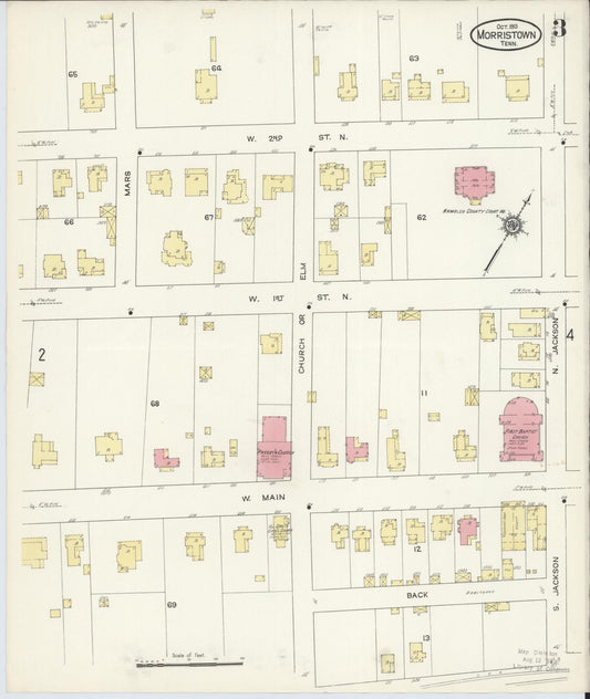 Sanborn Fire Insurance Map from Morristown, Hamblen County, Tennessee (1913), Sheet #0003 - Historic Sanborn Fire Insurance Map Print, vintage old map wall art, antique decor, genealogy gift, Tennessee Tennessee map