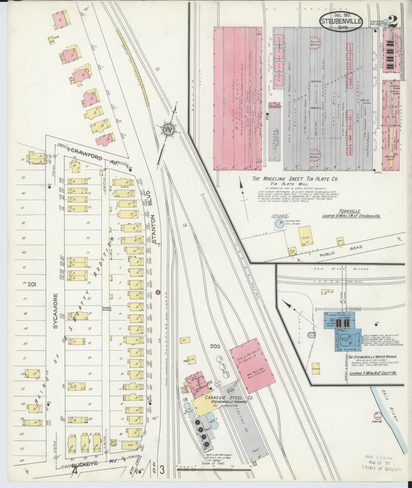 Sanborn Fire Insurance Map from Steubenville, Jefferson County, Ohio (1913), Sheet #0002 - Historic Sanborn Fire Insurance Map Print, vintage old map wall art, antique decor, genealogy gift, Ohio Ohio map