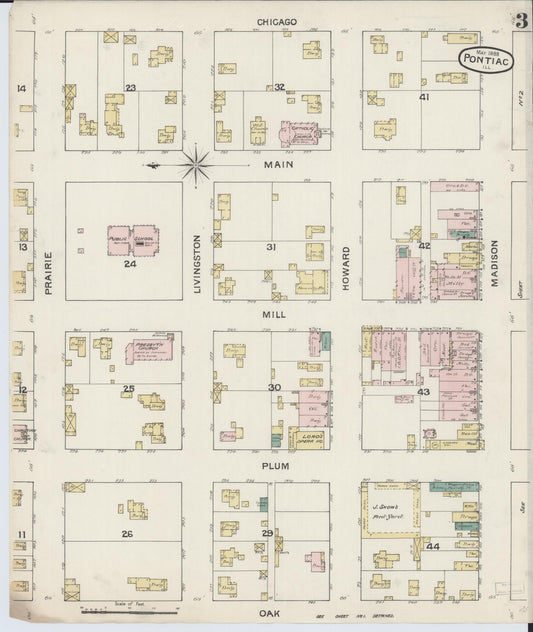 Sanborn Fire Insurance Map from Pontiac, Livingston County, Illinois (1888), Sheet #0003 - Historic Sanborn Fire Insurance Map Print, vintage old map wall art, antique decor, genealogy gift, Illinois Illinois map