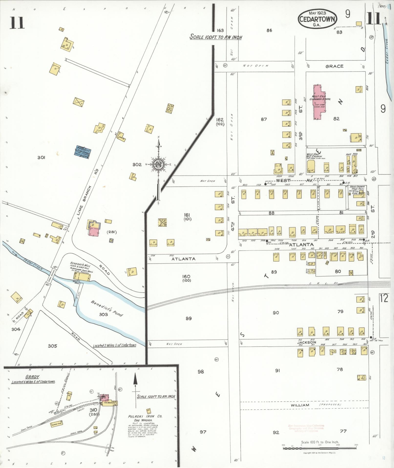 Sanborn Fire Insurance Map from Cedartown, Polk County, Georgia (1923), Sheet #0011 - Complete Map Set gallery image, historic Sanborn map, vintage wall art, Georgia Georgia