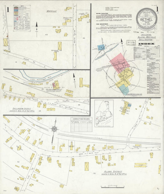 Sanborn Fire Insurance Map from Bethel, Oxford County, Maine (1935), Sheet #0001 - Complete Map Set gallery image, historic Sanborn map, vintage wall art, Maine Maine