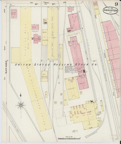 Sanborn Fire Insurance Map from Anniston, Calhoun County, Alabama (1890), Sheet #0009 - Complete Map Set gallery image, historic Sanborn map, vintage wall art, Alabama Alabama