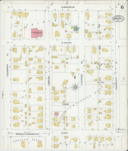 Sanborn Fire Insurance Map from Marshall, Saline County, Missouri (1900), Sheet #0006 - Historic Sanborn Fire Insurance Map Print, vintage old map wall art, antique decor, genealogy gift, Missouri Missouri map