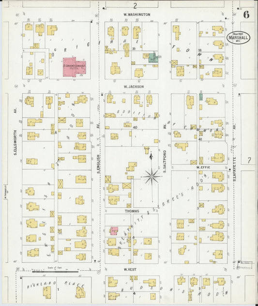 Sanborn Fire Insurance Map from Marshall, Saline County, Missouri (1900), Sheet #0006 - Historic Sanborn Fire Insurance Map Print, vintage old map wall art, antique decor, genealogy gift, Missouri Missouri map