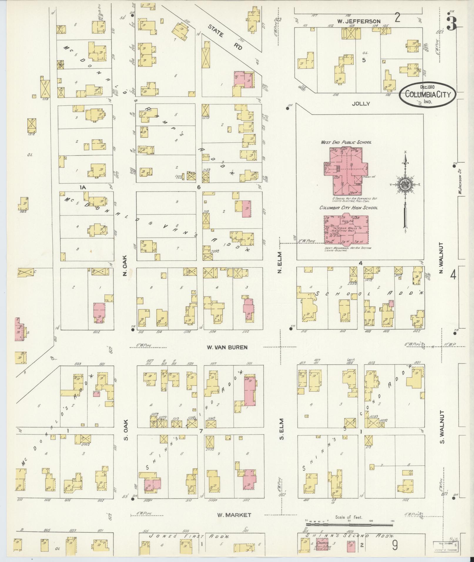 Sanborn Fire Insurance Map from Columbia City, Whitley County, Indiana (1910), Sheet #0003 - Complete Map Set gallery image, historic Sanborn map, vintage wall art, Indiana Indiana