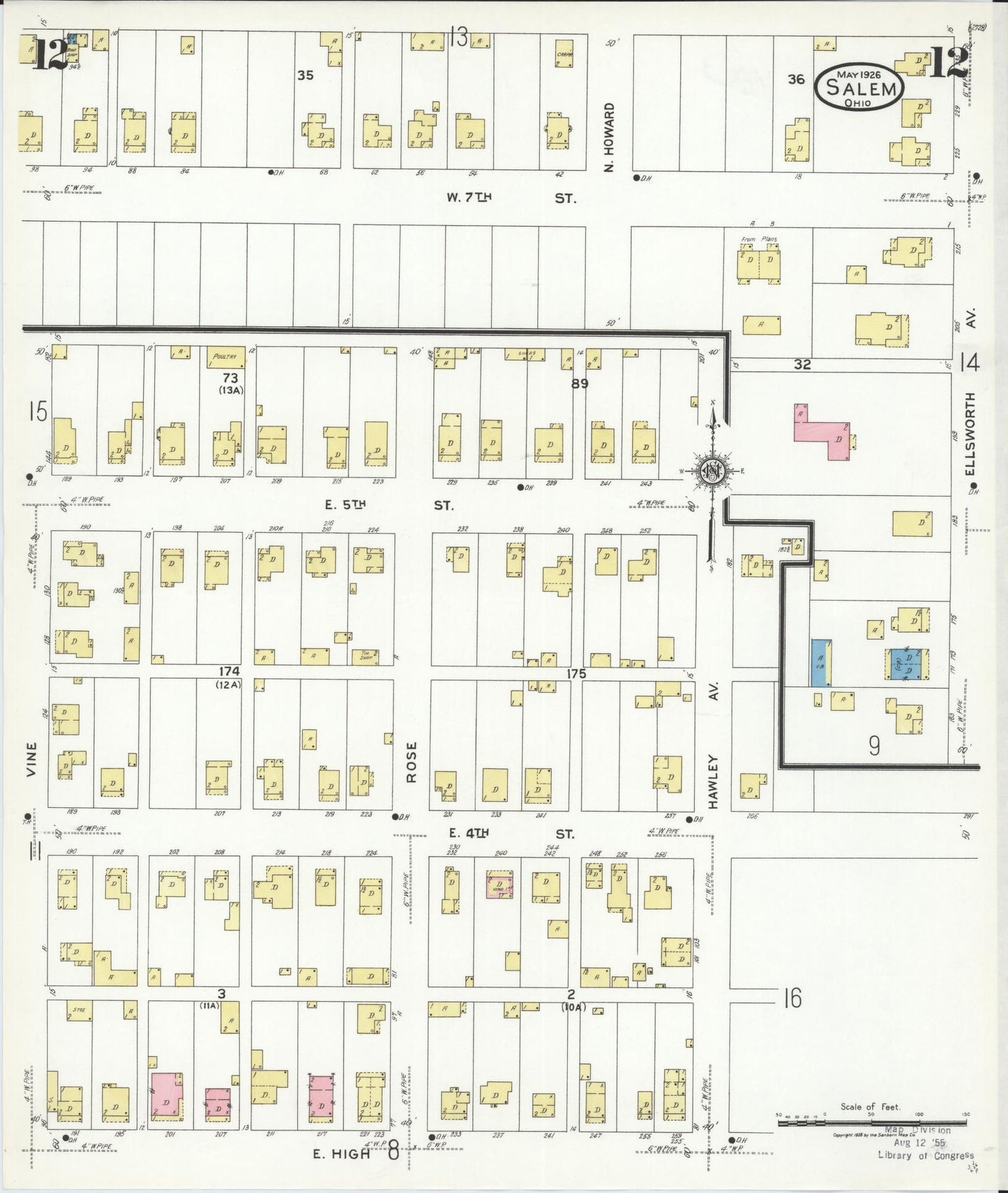 Sanborn Fire Insurance Map from Salem, Columbiana County, Ohio (1926), Sheet #0012 - Historic Sanborn Fire Insurance Map Print, vintage old map wall art, antique decor, genealogy gift, Ohio Ohio map