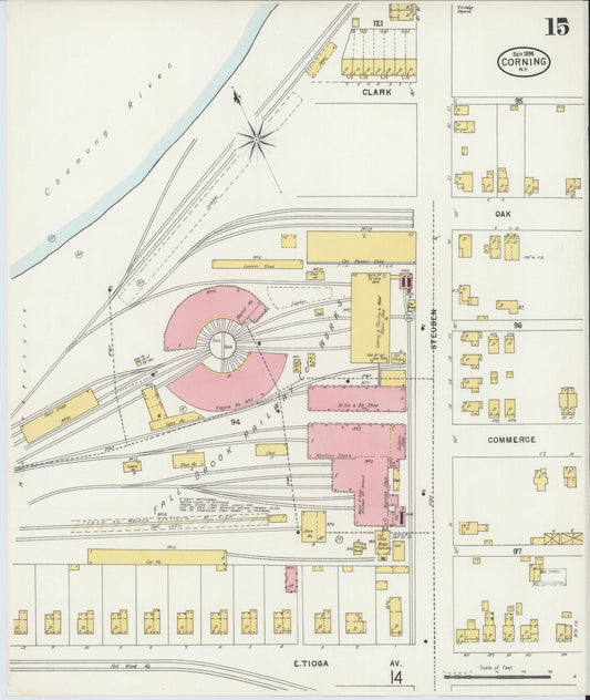 Sanborn Fire Insurance Map from Corning, Steuben County, New York (1898), Sheet #0015 - Historic Sanborn Fire Insurance Map Print, vintage old map wall art, antique decor, genealogy gift, New York New York map
