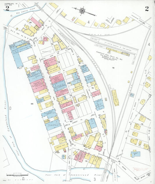Sanborn Fire Insurance Map from Cumberland, Harlan County, Kentucky (1949), Sheet #0002 - Historic Sanborn Fire Insurance Map Print, vintage old map wall art, antique decor, genealogy gift, Kentucky Kentucky map