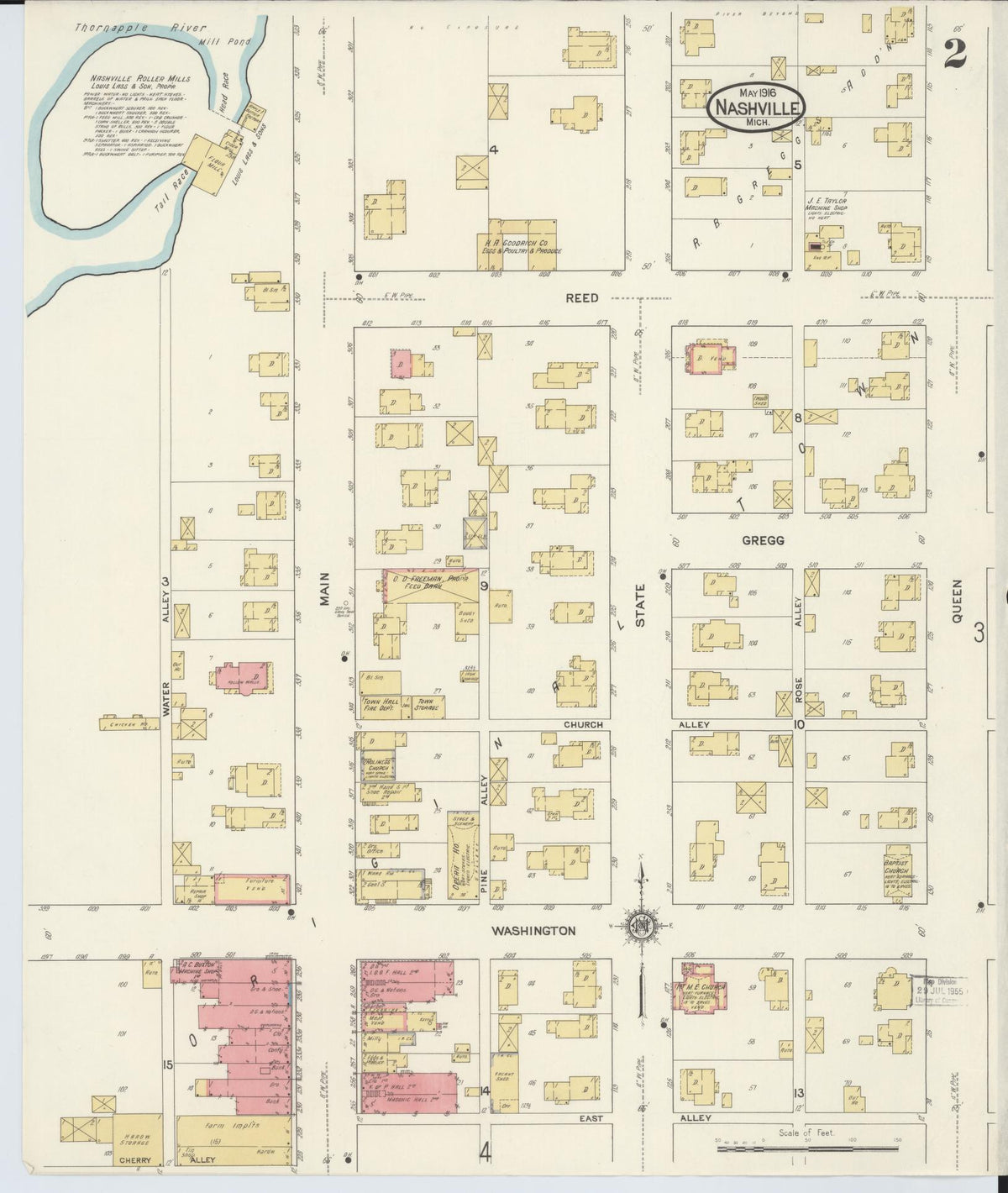 Sanborn Fire Insurance Map from Nashville, Barry County, Michigan (1916), Sheet #0002 - Historic Sanborn Fire Insurance Map Print, vintage old map wall art, antique decor, genealogy gift, Michigan Michigan map