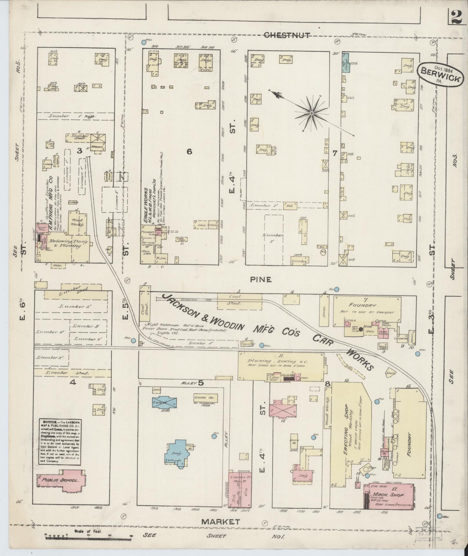 Sanborn Fire Insurance Map from Berwick, Columbia County, Pennsylvania (1884), Sheet #0002 - Historic Sanborn Fire Insurance Map Print, vintage old map wall art, antique decor, genealogy gift, Pennsylvania Pennsylvania map