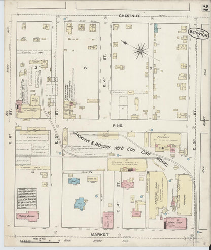 Sanborn Fire Insurance Map from Berwick, Columbia County, Pennsylvania (1884), Sheet #0002 - Historic Sanborn Fire Insurance Map Print, vintage old map wall art, antique decor, genealogy gift, Pennsylvania Pennsylvania map