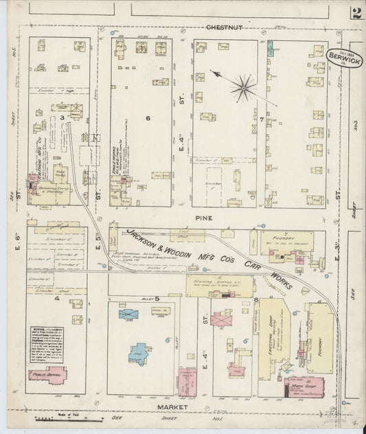 Sanborn Fire Insurance Map from Berwick, Columbia County, Pennsylvania (1884), Sheet #0002 - Historic Sanborn Fire Insurance Map Print, vintage old map wall art, antique decor, genealogy gift, Pennsylvania Pennsylvania map