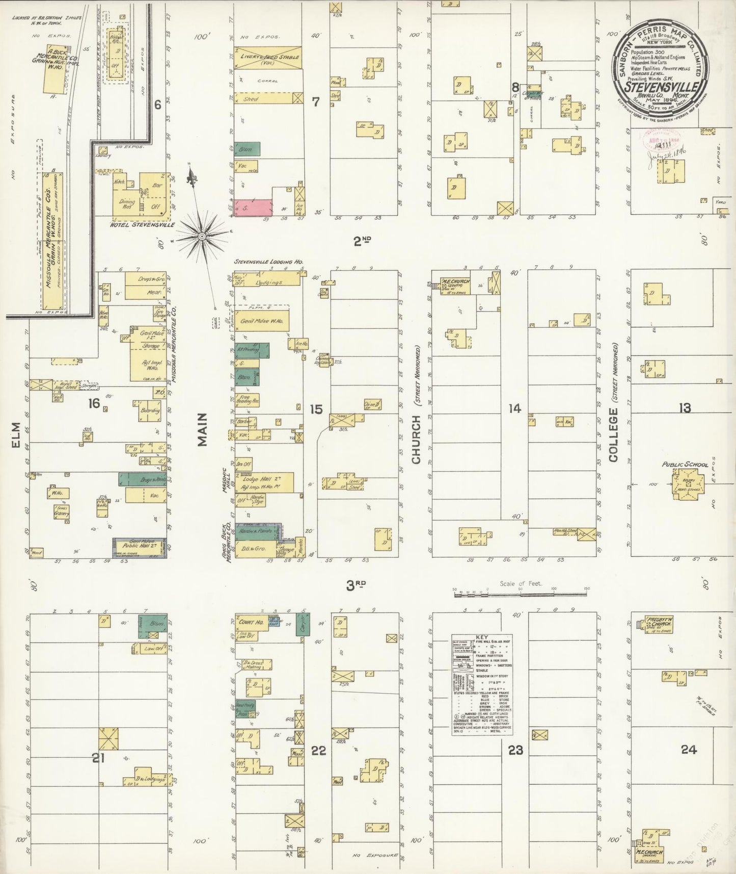 Sanborn Fire Insurance Map from Stevensville, Ravalli County, Montana (1896), Sheet #0001 - Historic Sanborn Fire Insurance Map Print, vintage old map wall art, antique decor, genealogy gift, Montana Montana map