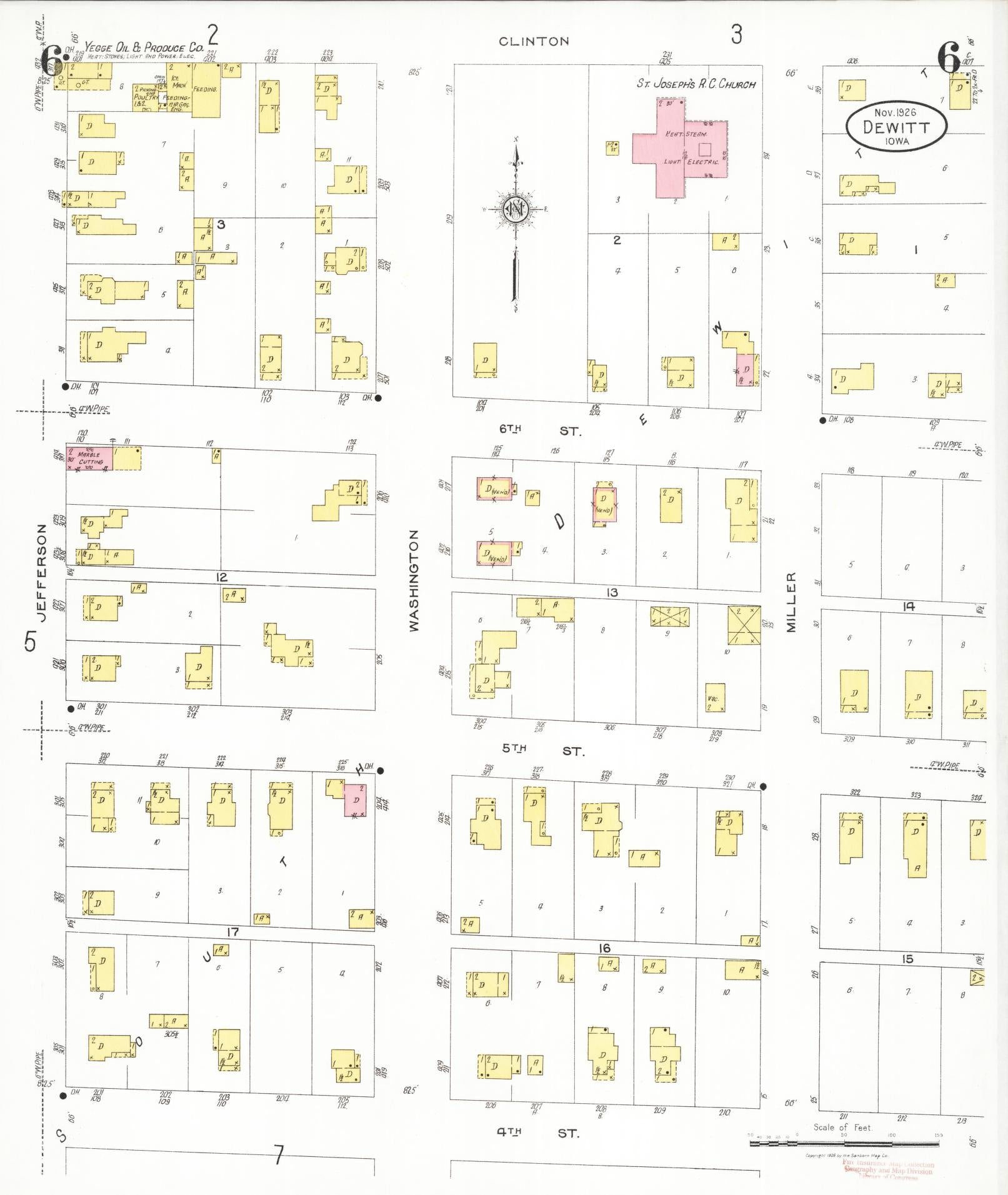 Sanborn Fire Insurance Map from De Witt, Clinton County, Iowa (1926), Sheet #0006 - Historic Sanborn Fire Insurance Map Print, vintage old map wall art