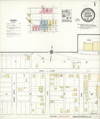 Sanborn Fire Insurance Map from Fillmore, Ventura County, California (1911), Sheet #0001 - Complete Map Set gallery image, historic Sanborn map, vintage wall art, California California