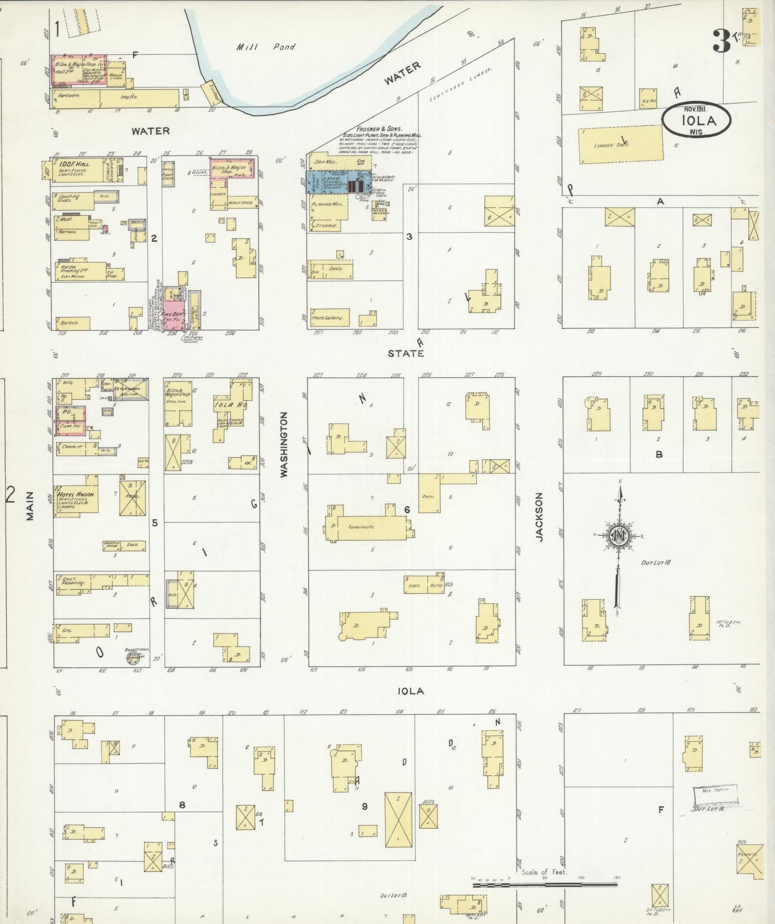 Sanborn Fire Insurance Map from Iola, Waupaca County, Wisconsin (1911), Sheet #0003 - Historic Sanborn Fire Insurance Map Print, vintage old map wall art, antique decor, genealogy gift, Wisconsin Wisconsin map