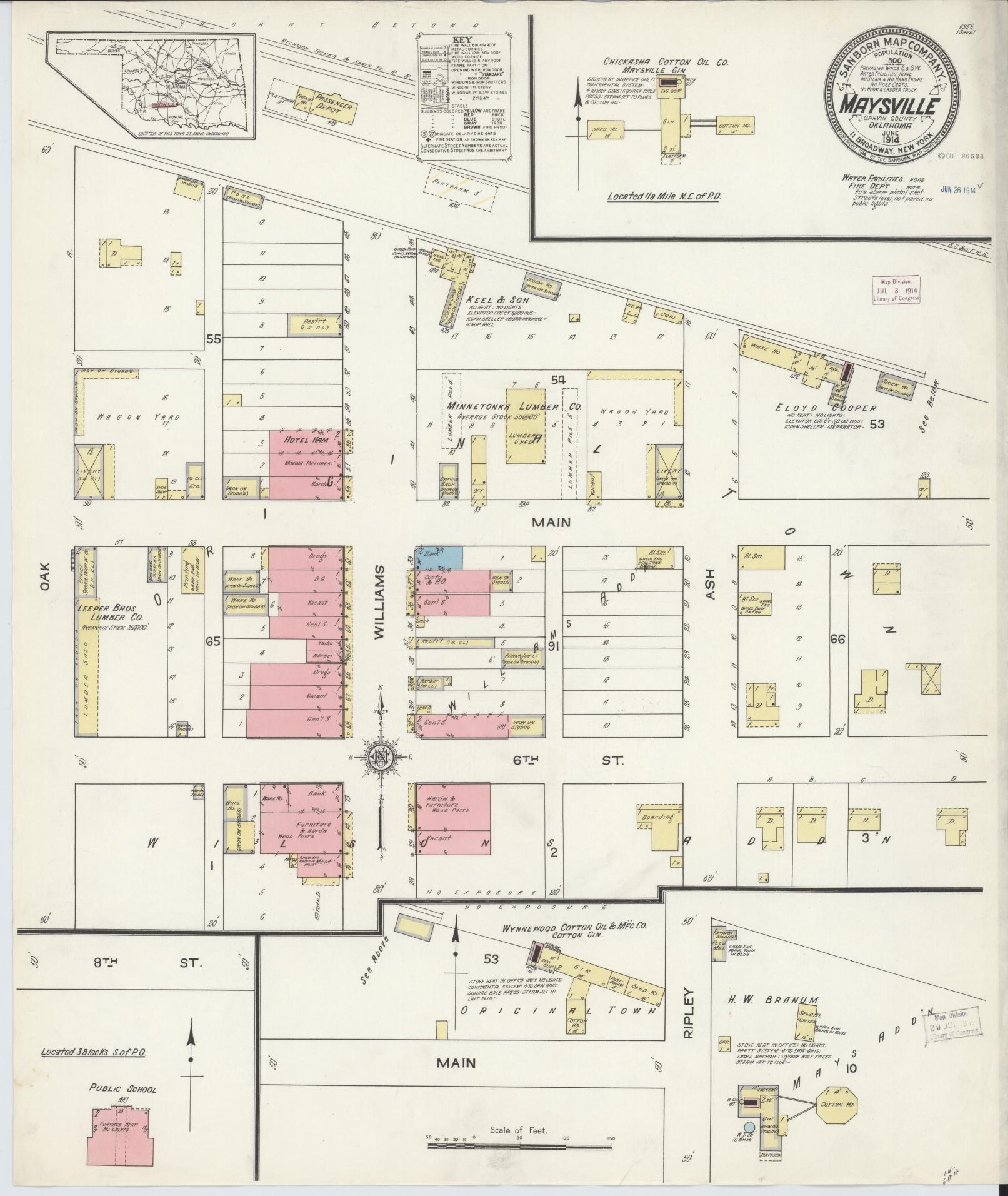 Sanborn Fire Insurance Map from Maysville, Garvin County, Oklahoma (1914), Sheet #0001 - Historic Sanborn Fire Insurance Map Print, vintage old map wall art, antique decor, genealogy gift, Oklahoma Oklahoma map