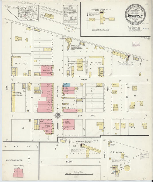 Sanborn Fire Insurance Map from Maysville, Garvin County, Oklahoma (1914), Sheet #0001 - Historic Sanborn Fire Insurance Map Print, vintage old map wall art, antique decor, genealogy gift, Oklahoma Oklahoma map