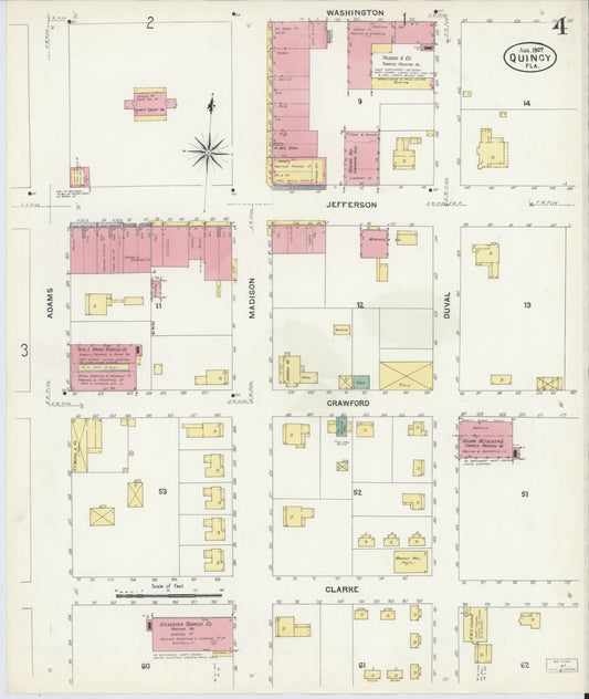 Sanborn Fire Insurance Map from Quincy, Gadsden County, Florida (1907), Sheet #0004 - Historic Sanborn Fire Insurance Map Print, vintage old map wall art, antique decor, genealogy gift, Florida Florida map