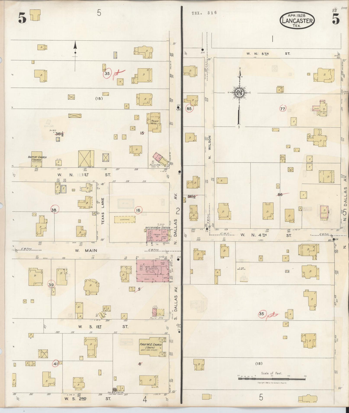Sanborn Fire Insurance Map from Lancaster, Dallas County, Texas (1939), Sheet #0005 - Complete Map Set gallery image, historic Sanborn map, vintage wall art, Texas Texas