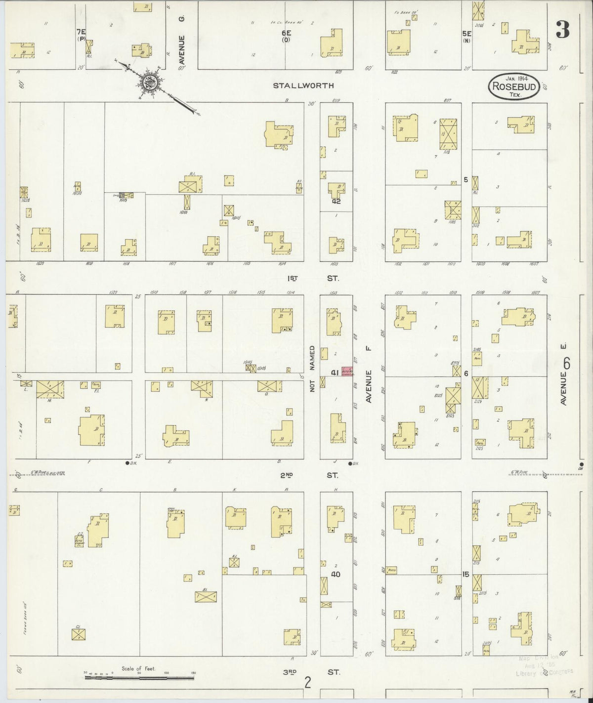 Sanborn Fire Insurance Map from Rosebud, Falls County, Texas (1914), Sheet #0003 - Historic Sanborn Fire Insurance Map Print, vintage old map wall art, antique decor, genealogy gift, Texas Texas map