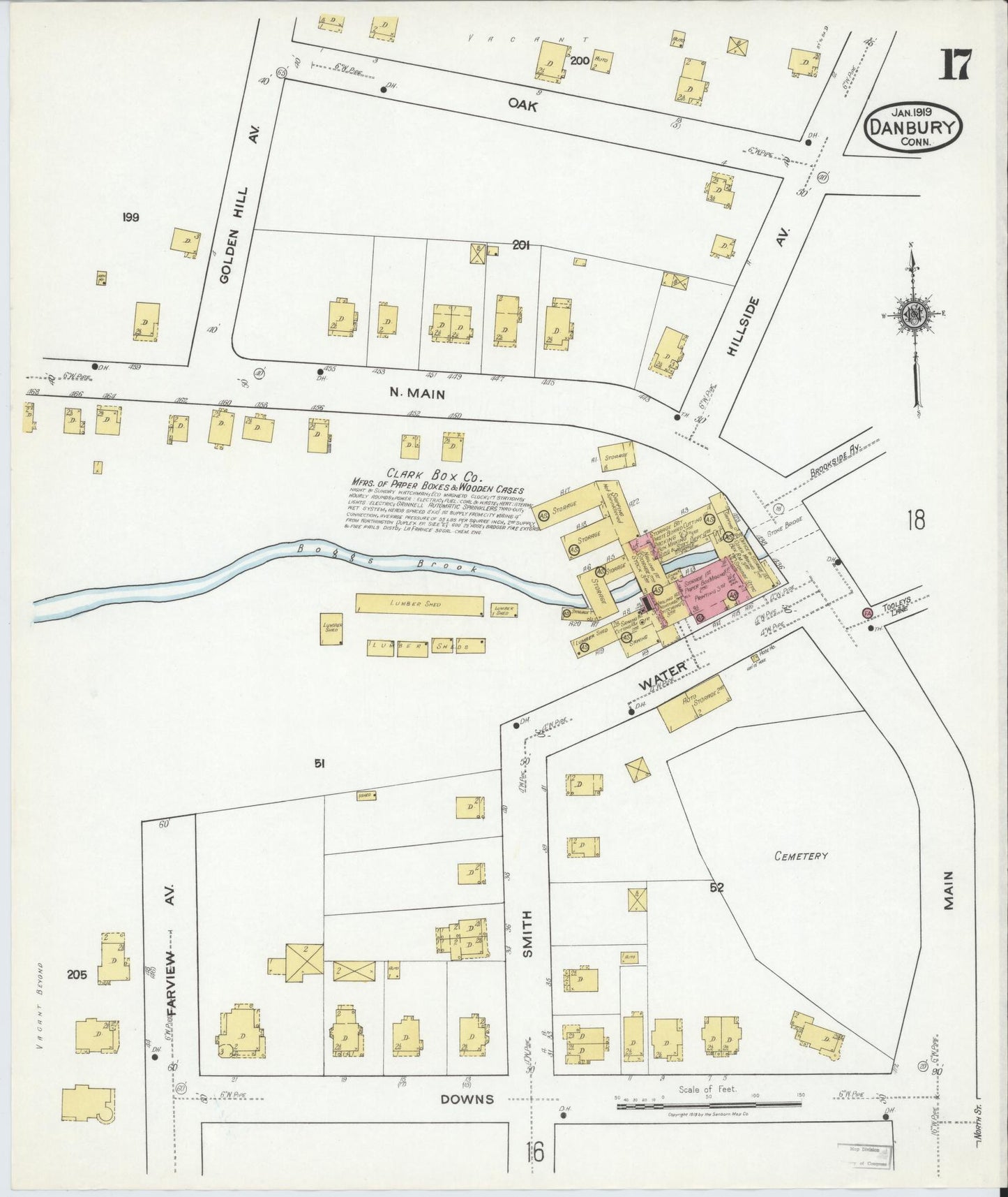 Sanborn Fire Insurance Map from Danbury, Fairfield County, Connecticut (1919), Sheet #0017 - Complete Map Set gallery image, historic Sanborn map, vintage wall art, Connecticut Connecticut