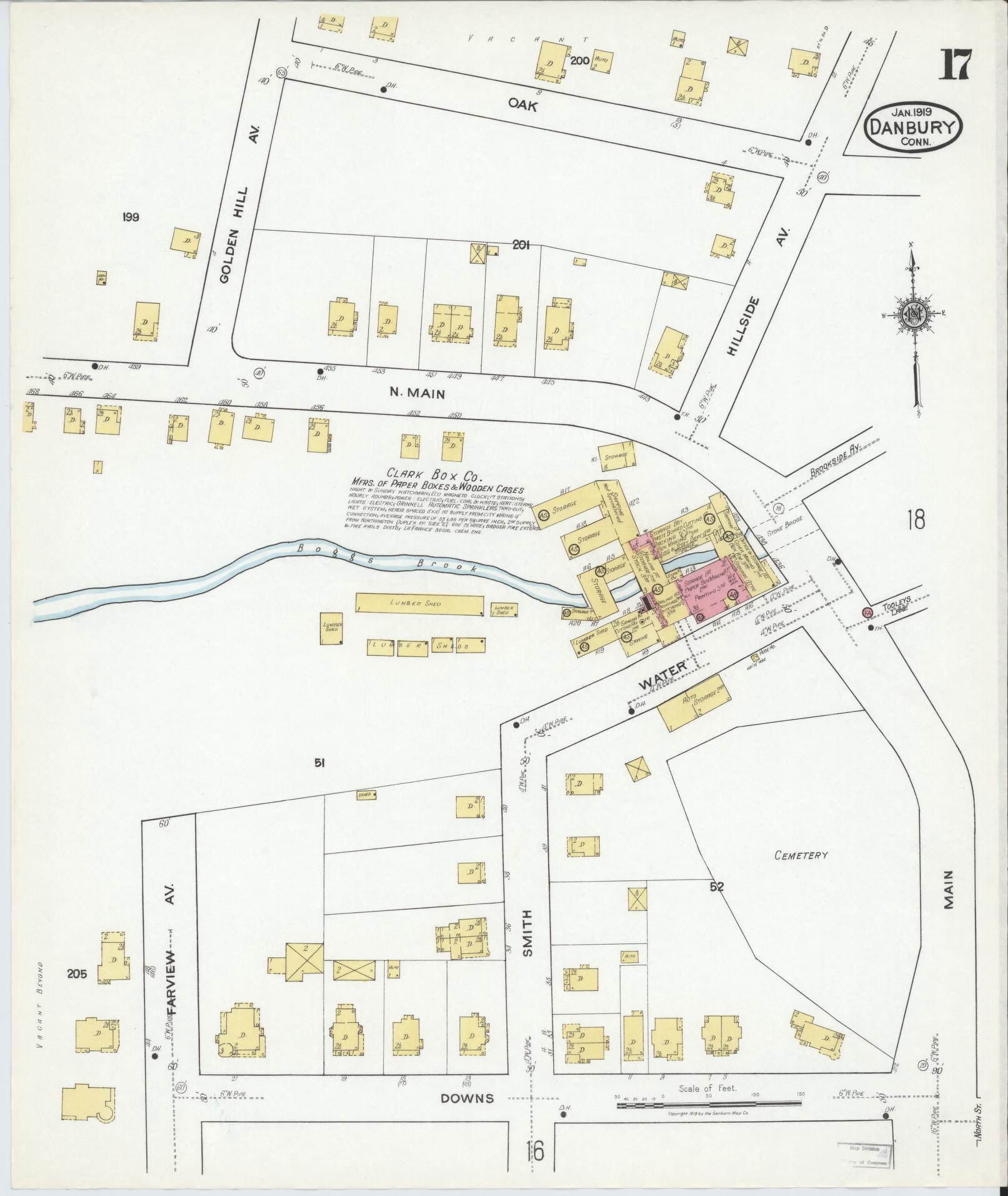 Sanborn Fire Insurance Map from Danbury, Fairfield County, Connecticut (1919), Sheet #0017 - Complete Map Set gallery image, historic Sanborn map, vintage wall art, Connecticut Connecticut