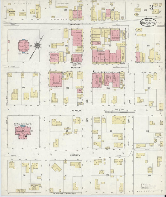 Sanborn Fire Insurance Map from Richmond, Fort Bend County, Texas (1914), Sheet #0003 - Historic Sanborn Fire Insurance Map Print, vintage old map wall art, antique decor, genealogy gift, Texas Texas map