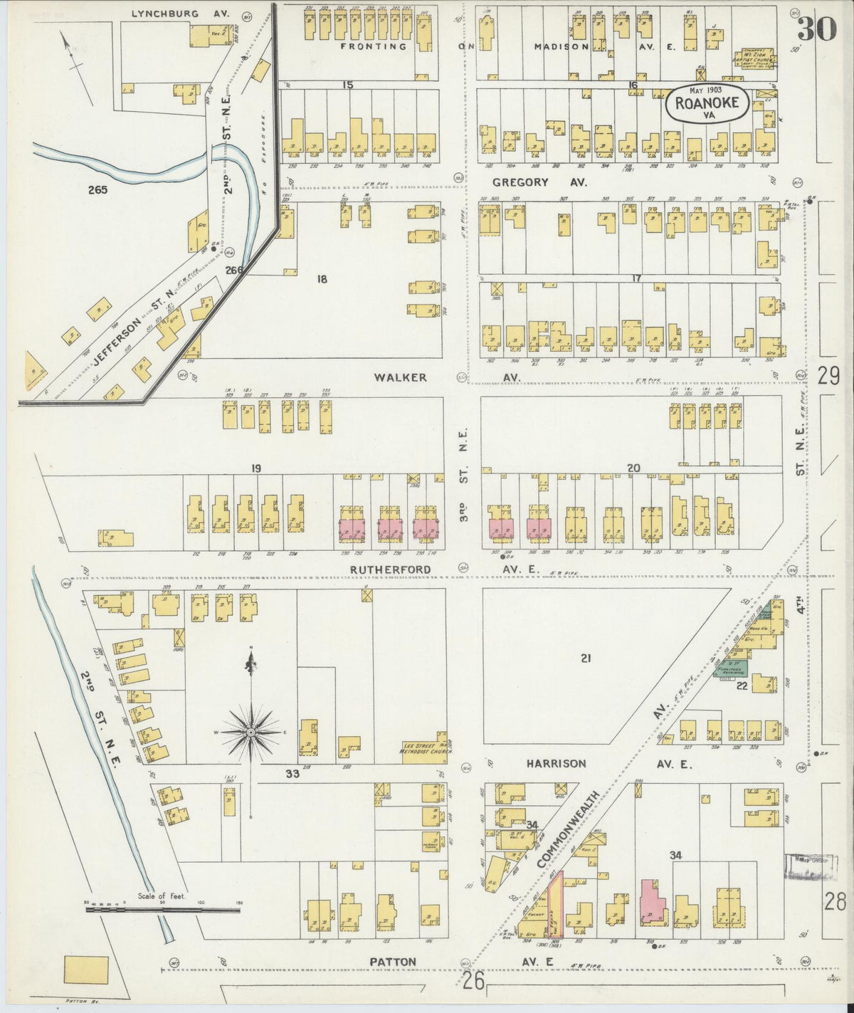 Sanborn Fire Insurance Map from Roanoke, Independent Cities, Virginia (1903), Sheet #0030 - Complete Map Set gallery image, historic Sanborn map, vintage wall art, Virginia Virginia