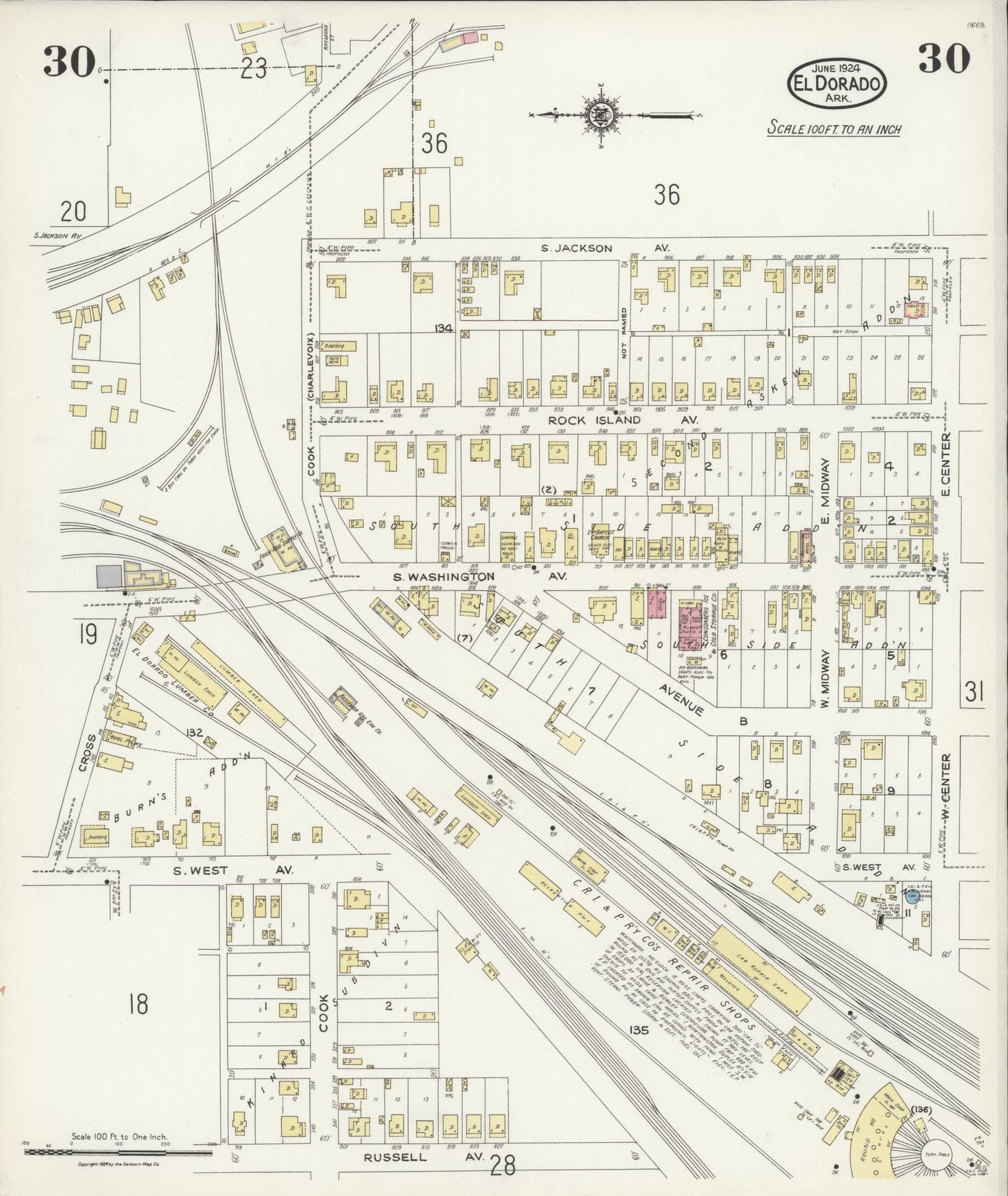 Sanborn Fire Insurance Map from El Dorado, Union County, Arkansas (1924), Sheet #0030 - Complete Map Set gallery image, historic Sanborn map, vintage wall art, Arkansas Arkansas
