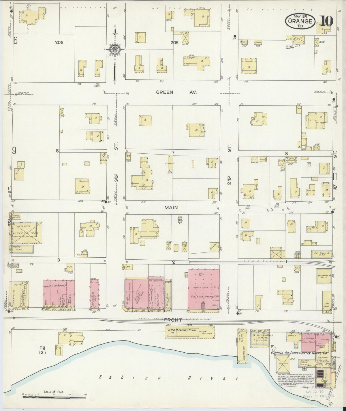 Sanborn Fire Insurance Map from Orange, Orange County, Texas (1914), Sheet #0010 - Historic Sanborn Fire Insurance Map Print, vintage old map wall art, antique decor, genealogy gift, Texas Texas map