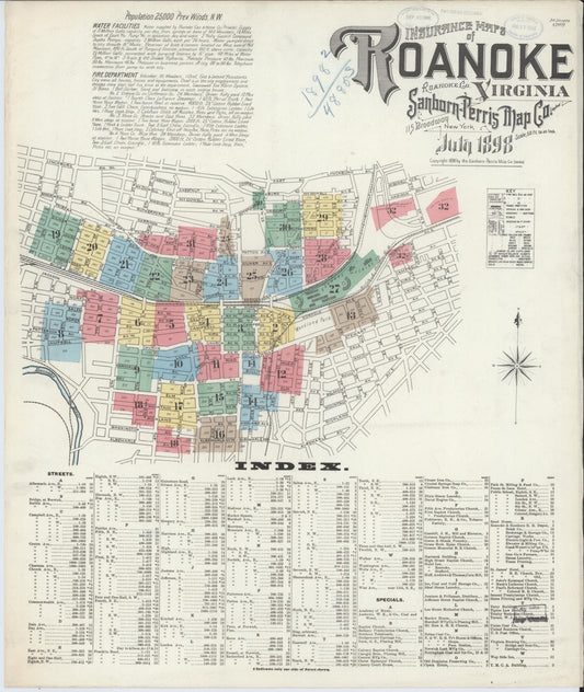 Sanborn Fire Insurance Map from Roanoke, Independent Cities, Virginia (1898), Sheet #0001 - Complete Map Set gallery image, historic Sanborn map, vintage wall art, Virginia Virginia