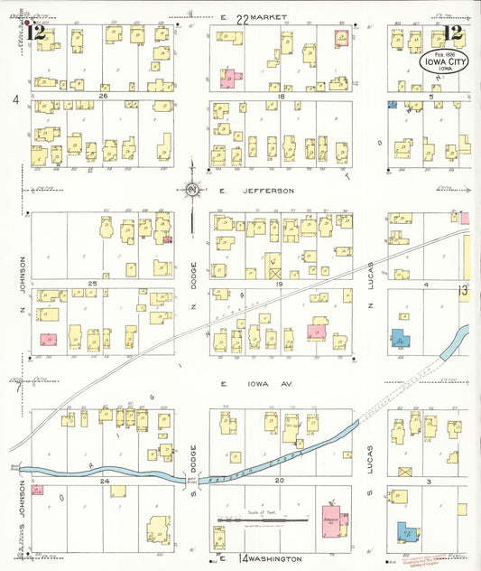 Sanborn Fire Insurance Map from Iowa City, Johnson County, Iowa (1926), Sheet #0012 - Historic Sanborn Fire Insurance Map Print, vintage old map wall art