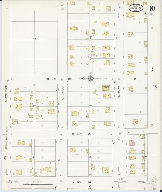 Sanborn Fire Insurance Map from Beatrice, Gage County, Nebraska (1913), Sheet #0010 - Historic Sanborn Fire Insurance Map Print, vintage old map wall art, antique decor, genealogy gift, Nebraska Nebraska map