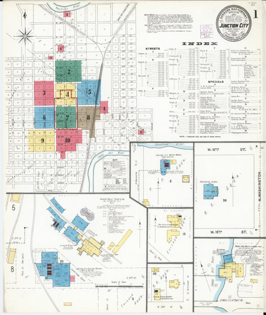 Sanborn Fire Insurance Map from Junction City, Geary County, Kansas (1905), Sheet #0001 - Historic Sanborn Fire Insurance Map Print, vintage old map wall art, antique decor, genealogy gift, Kansas Kansas map