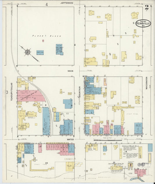 Sanborn Fire Insurance Map from Kerrville, Kerr County, Texas (1916), Sheet #0002 - Historic Sanborn Fire Insurance Map Print, vintage old map wall art, antique decor, genealogy gift, Texas Texas map