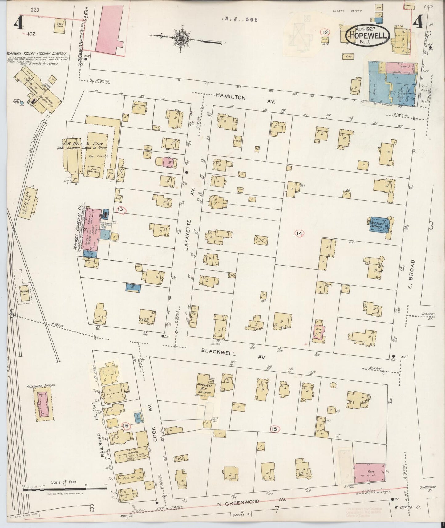 Sanborn Fire Insurance Map from Hopewell, Mercer County, New Jersey (1935), Sheet #0004 - Complete Map Set gallery image, historic Sanborn map, vintage wall art, New Jersey New Jersey