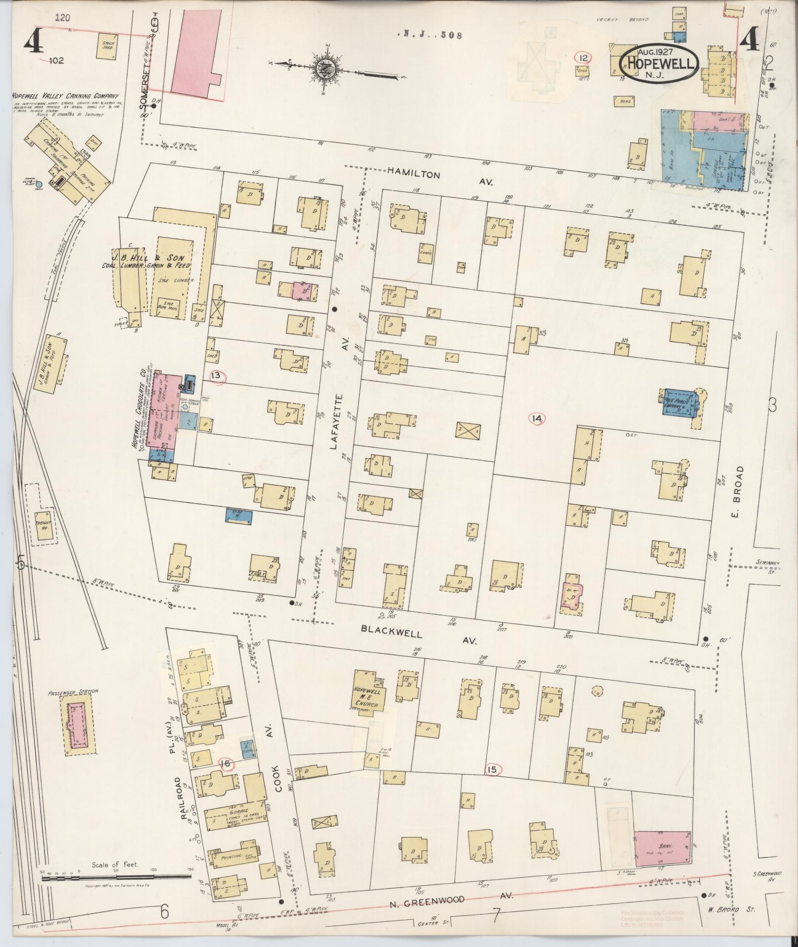 Sanborn Fire Insurance Map from Hopewell, Mercer County, New Jersey (1935), Sheet #0004 - Complete Map Set gallery image, historic Sanborn map, vintage wall art, New Jersey New Jersey