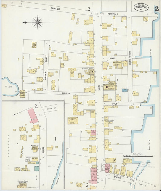 Sanborn Fire Insurance Map from Wickford, Washington County, Rhode Island (1903), Sheet #0002 - Historic Sanborn Fire Insurance Map Print, vintage old map wall art, antique decor, genealogy gift, Rhode Island Rhode Island map