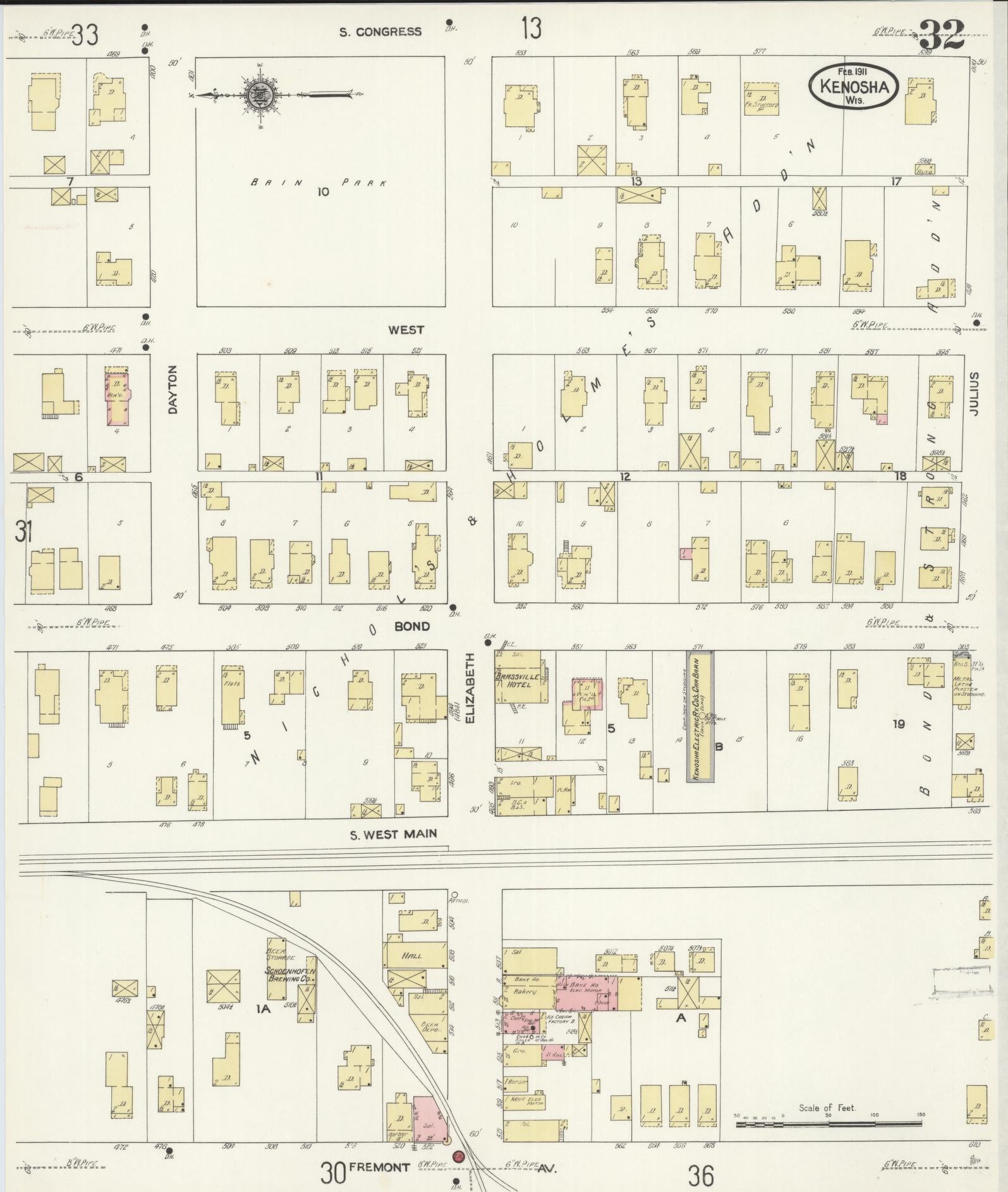 Sanborn Fire Insurance Map from Kenosha, Kenosha County, Wisconsin (1911), Sheet #0032 - Historic Sanborn Fire Insurance Map Print, vintage old map wall art, antique decor, genealogy gift, Wisconsin Wisconsin map
