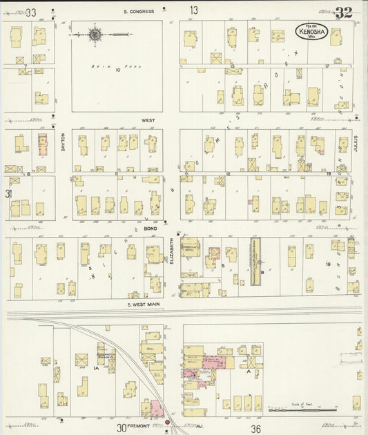 Sanborn Fire Insurance Map from Kenosha, Kenosha County, Wisconsin (1911), Sheet #0032 - Historic Sanborn Fire Insurance Map Print, vintage old map wall art, antique decor, genealogy gift, Wisconsin Wisconsin map