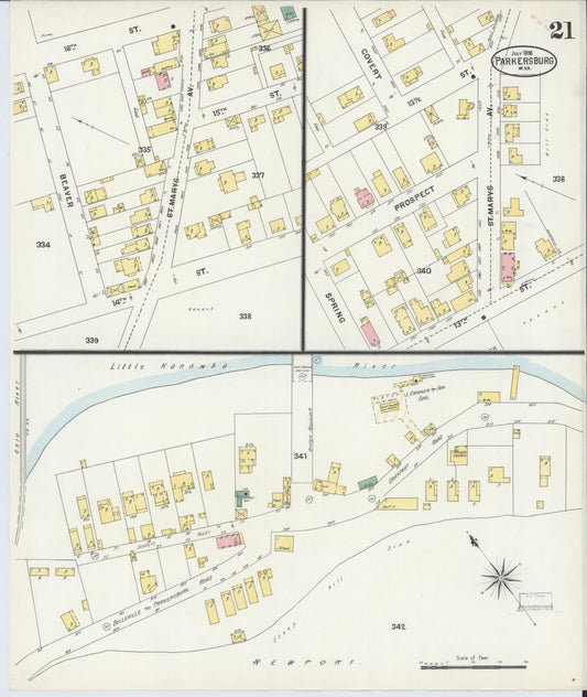 Sanborn Fire Insurance Map from Parkersburg, Wood County, West Virginia (1898), Sheet #0021 - Historic Sanborn Fire Insurance Map Print, vintage old map wall art, antique decor, genealogy gift, West Virginia West Virginia map